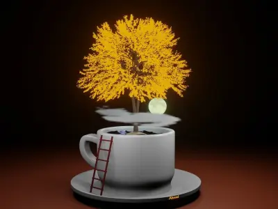 Cup and Tree Low-poly 3D model