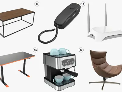 Office equipment furniture accessories collection 3D model