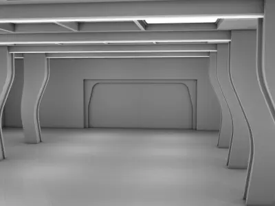 Low poly sci fi interior space Low-poly 3D model