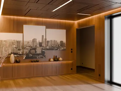 Modern Abstract Wooden Living Room 3D model