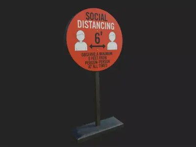 Social Distancing Signage Low-poly 3D model