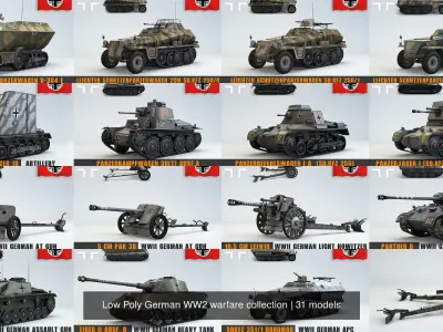 Low Poly German WW2 warfare collection 3D Model Pack