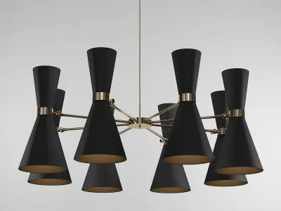 BARBELL X chandelier with shades and gold accents 3D model