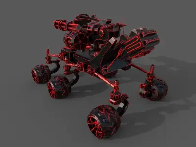 Rover machine gun on wheels Low-poly 3D model