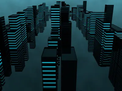Futuristic abstract sci-fi city with unique buildings 3D model