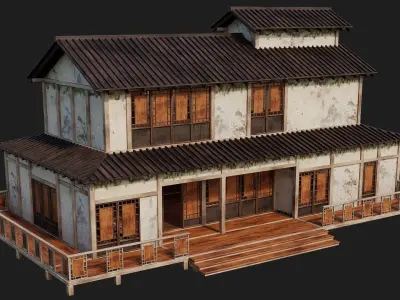 Old Japanese Building 4K Textures GameReady 170 Low-poly 3D model