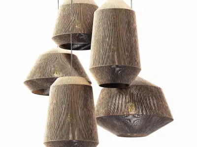 Lamp wood rotang wicker barrel n2 3D model