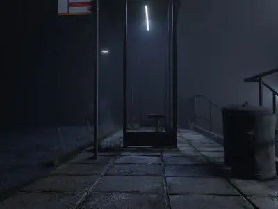 atmospheric bus stop scene Low-poly 3D model