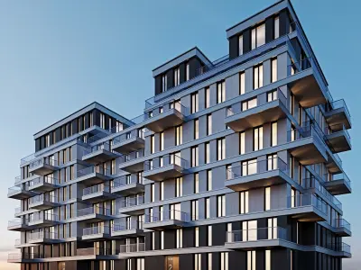 Modern residential building 10 night  3D model