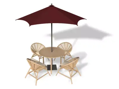 Parasol with 4 rattan seats 3D model
