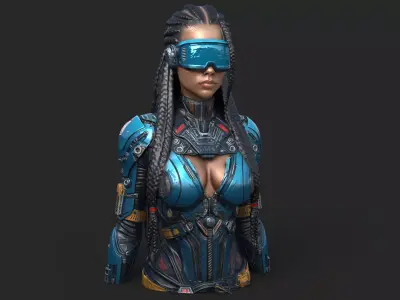 Cybernetic Ebony Girl Visor High Detail 3D model