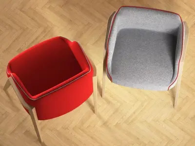 Chevalet chair with wooden frame and fabric 3D model