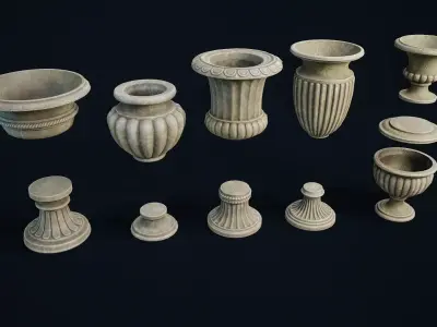 Garden Vases modular Low-poly 3D model