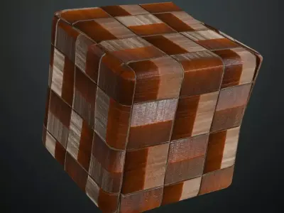 Polished Mahogany Woven Square Tiles PBR Seamless Texture