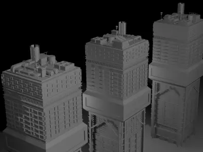 Sci-fi multi-storey building Low-poly 3D model