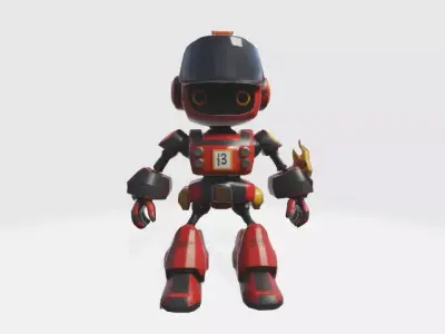 lowpoly cartoon robot fireman Low-poly 3D model