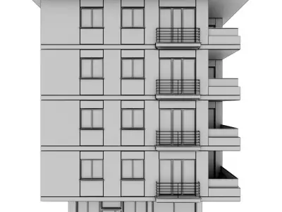 Simple Building 4-Storey Low-Poly Model with Terrace and Store Low-poly 3D model