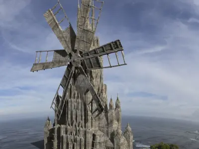 Windmill City With Bridges 3D model