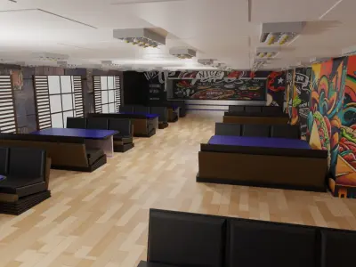 fast food interior Low-poly 3D model