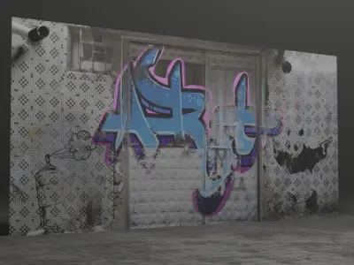 Street Door with Graffiti Low-poly 3D model