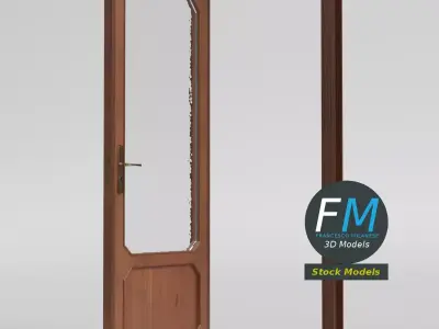Wood Panel Interior Door with Hammered Glass 3D model