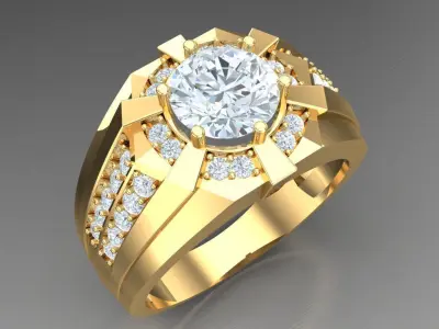 Light Gold Diamond Men Ring 2MR084 3D model