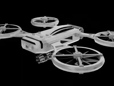 Sci Fi Military Combat Drone with Mini Gun game Ready 3D Model Low-poly 3D model