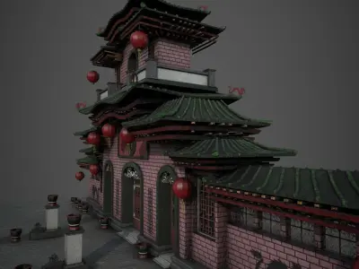 Chinese temple Low-poly 3D model
