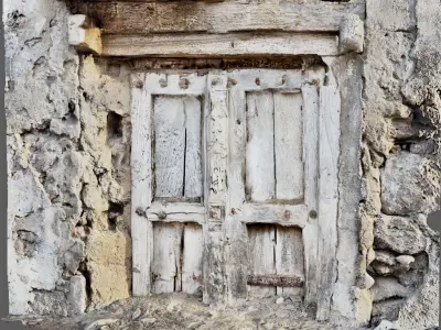 Broken wooden door in a state of disrepair 3D model