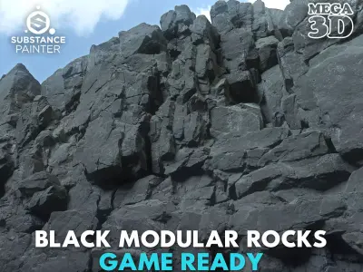 Low poly Black Modular Rock 230702 Low-poly 3D model