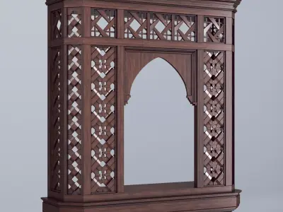 Mashrabiya 6 ornately carved wooden shelf 3D model