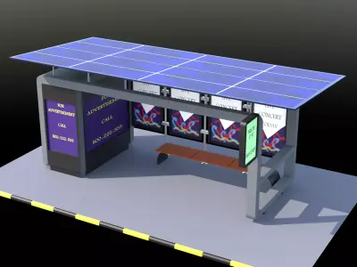 Solar panel Covered Modern Bus stop  Low-poly 3D model