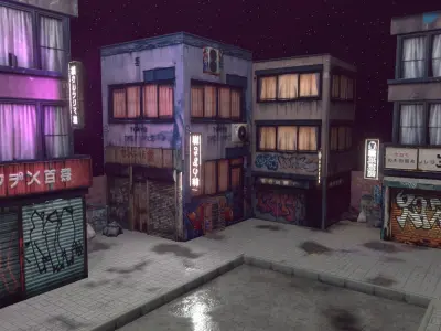 CyberPunk 3d scene modelgrafiti builds Low-poly 3D model
