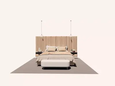Double Bed Set - Scandinavian Minimalist Bedroom Layout 3D model