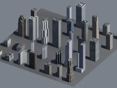 City Downtown Skyscraper Low-poly 3D model