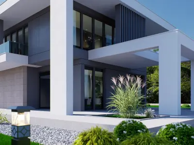 Duplex Villa house Low-poly 3D model