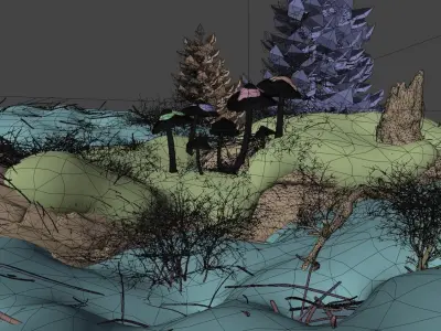 Mushrooms in Snow Low-poly 3D model