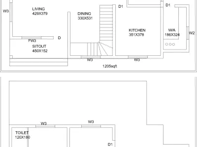 elevation house with floor plans and elevations Low-poly 3D model