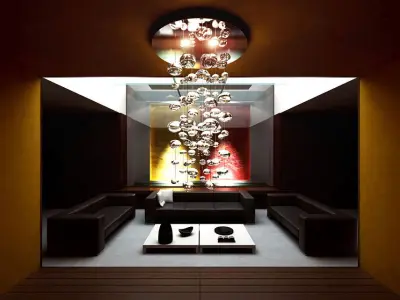 Realistic Lamp Collection living room with glass wall 3D model