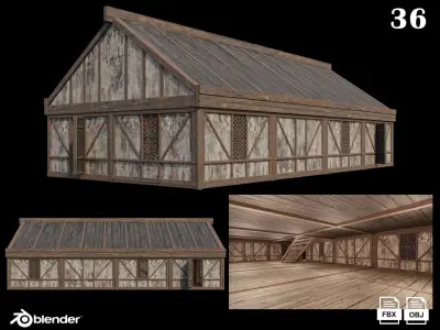 Medieval Houses Pack 36-37-38-39-40 - 4K Textures Game Ready Low-poly 3D model