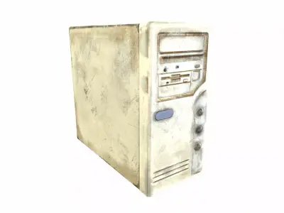 White retro computer system block case da1 Low-poly 3D model