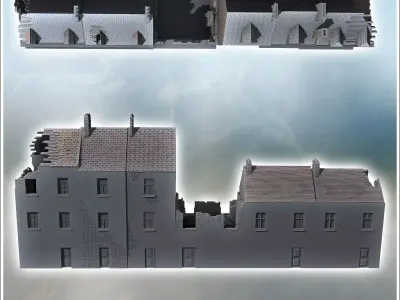 Set of damaged modern multi-story buildings with ground-floor sh 3D print model purchase