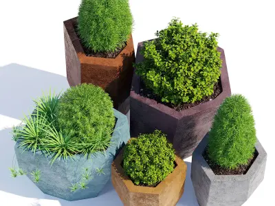 Quartz set of concrete planters 3D model