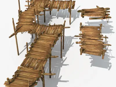 Old Wooden Bridge 01 3D model