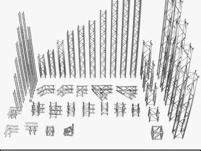 Trusses Square Triangular Beam Bundle Collection 129 PCS Modular 3D model