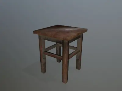 Footstool wooden table Low-poly 3D model