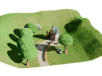 Low-Poly Stylized Village Scene Low-poly 3D model