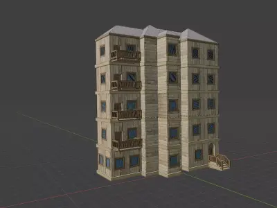 House Model 5 building Low-poly 3D model