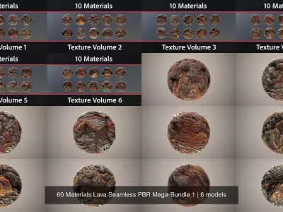 60 Materials Lava Seamless PBR Mega-Bundle 1 Texture