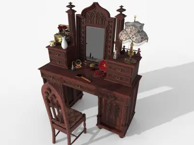 Victorian dressing table - openable Low-poly 3D model